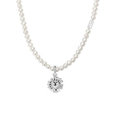 Daisy Heart Silver Pendant Freshwater Pearl Necklace