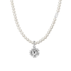 Daisy Heart Silver Pendant Freshwater Pearl Necklace