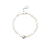 Daisy Heart Silver Pendant Freshwater Pearl Bracelet