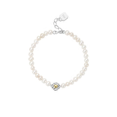 Daisy Heart Silver Pendant Freshwater Pearl Bracelet