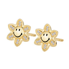 Smiley Sunflower Diamond Gold Earrings