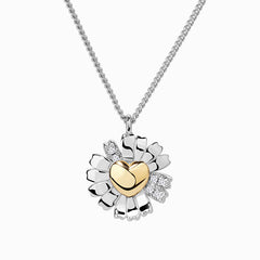 Daisy Heart Silver Two-Tone Necklace