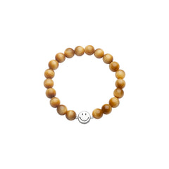 Smiley Silver Golden Tiger Eye Beaded Bracelet