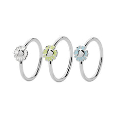 Daisy Heart Silver Tricolor Ring Set