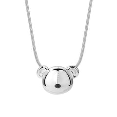 Teddy Silver Bear Head Snake Chain Necklace