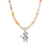 Smiley® Daisy Heart Silver Flower Bear Agate Necklace