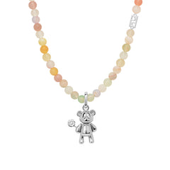 Smiley® Daisy Heart Silver Flower Bear Agate Necklace