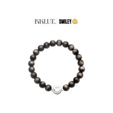 Smiley Silver Obsidian Beaded Bracelet