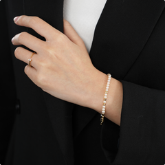 SOL Silver Beads Pearl Chain Bracelet