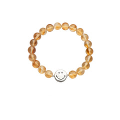Smiley Silver Yellow Crystal Beaded Bracelet