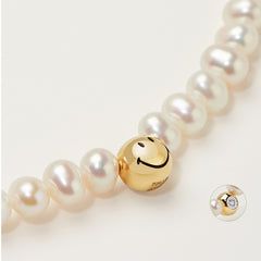 Smiley 14K Gold Diamond Freshwater Pearl Necklace