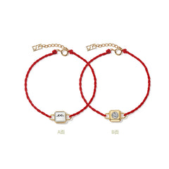 Lokki 14K Gold Mother-of-Pearl Diamond Twisted Red Cord Bracelet