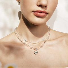 Daisy Heart Silver Pendant Crystal Necklace