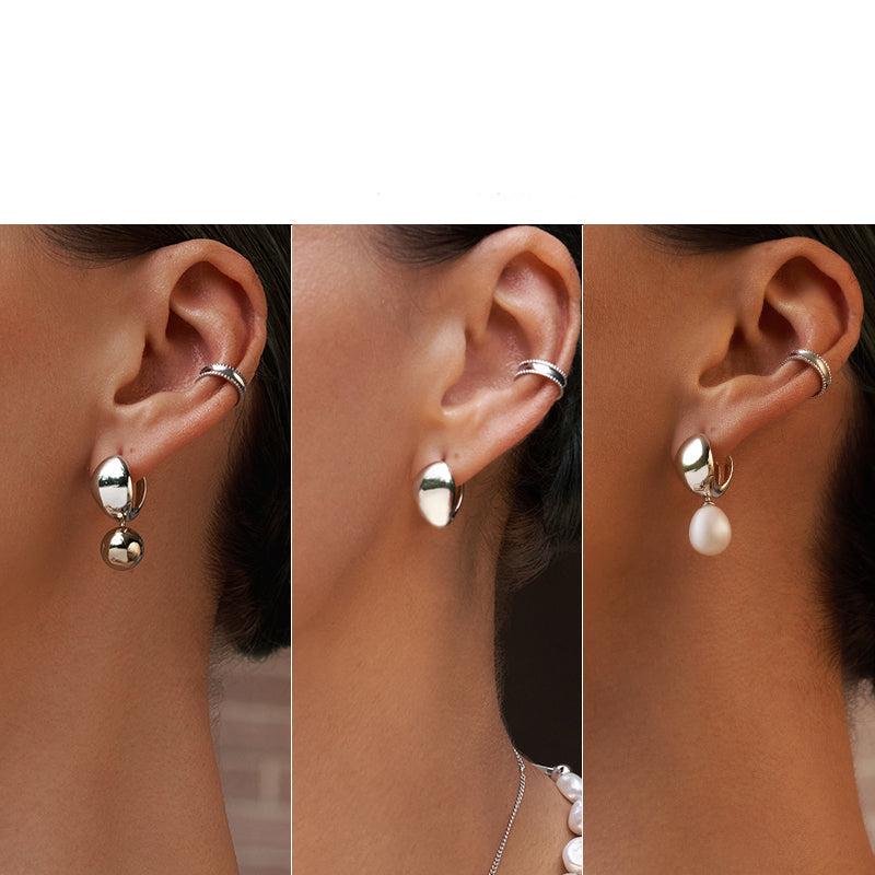 Smiley Silver Charm Switch Hoop Earrings