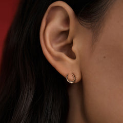 Horseshoe 14K Garnet Stud Earrings