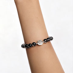Smiley Silver Obsidian Beaded Bracelet