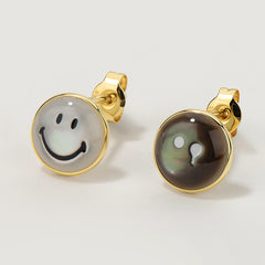 Ryuji Smiley 14K Gold Black & White Mother-of-Pearl Stud Earrings