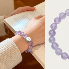 Smiley Silver Lavender Amethyst Beaded Bracelet