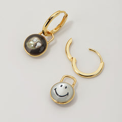 Ryuji Smiley 14K Gold Black & White Mother-of-Pearl Mini Hoop Earrings