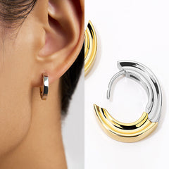 Essential Silver Dual-Tone Grooved Hoop Earring