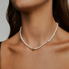 Smiley 14K Gold Diamond Freshwater Pearl Necklace