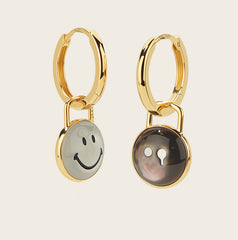 Ryuji Smiley 14K Gold Black & White Mother-of-Pearl Mini Hoop Earrings