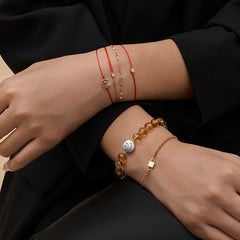 Horseshoe 14K Garnet Red Cord Bracelet