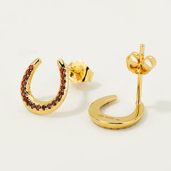 Horseshoe 14K Garnet Stud Earrings