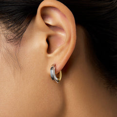 Essential Silver Dual-Tone Grooved Hoop Earring