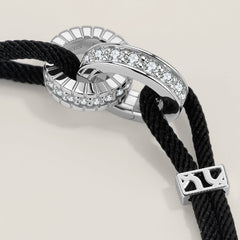 Unlock Marks Silver Stripe Double Ring Black Cord Bracelet