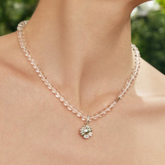 Daisy Heart Silver Pendant Crystal Necklace