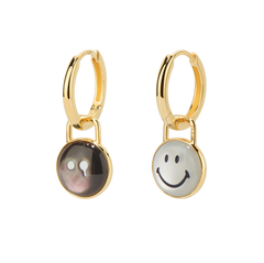 Ryuji Smiley 14K Gold Black & White Mother-of-Pearl Mini Hoop Earrings