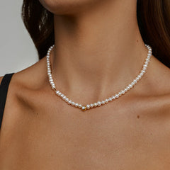 Smiley 14K Gold Diamond Freshwater Pearl Necklace
