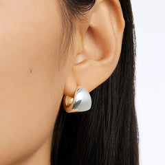 Essential Silver Dual-Tone Puffy Huggie Earrings