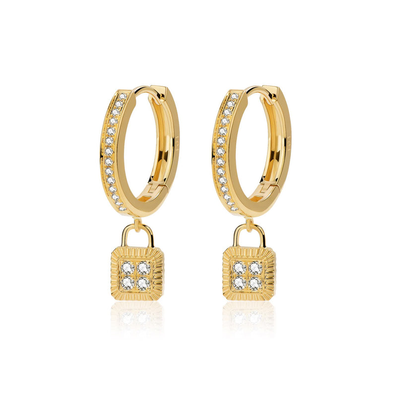 Unlock-18K Diamond Lock Gold Earring