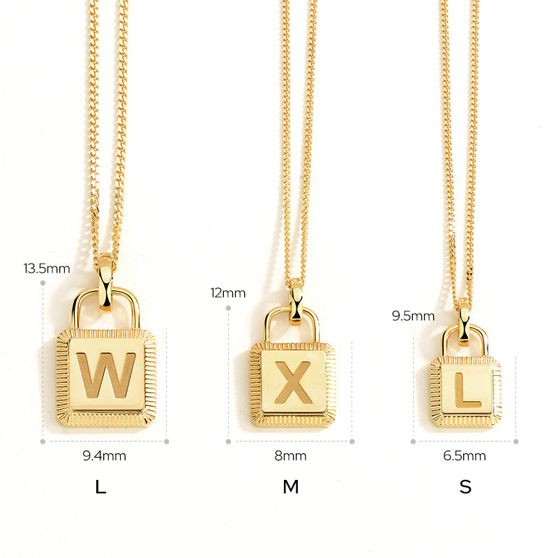 Engraved Initial Bike Lock Charm Necklace - Gold Vermeil