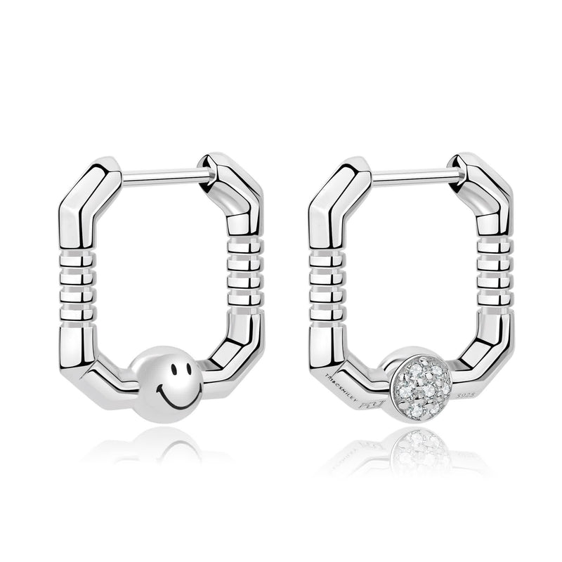 KKLUExSMILEY® Silver Smiley Ball Elio Hoop Earrings