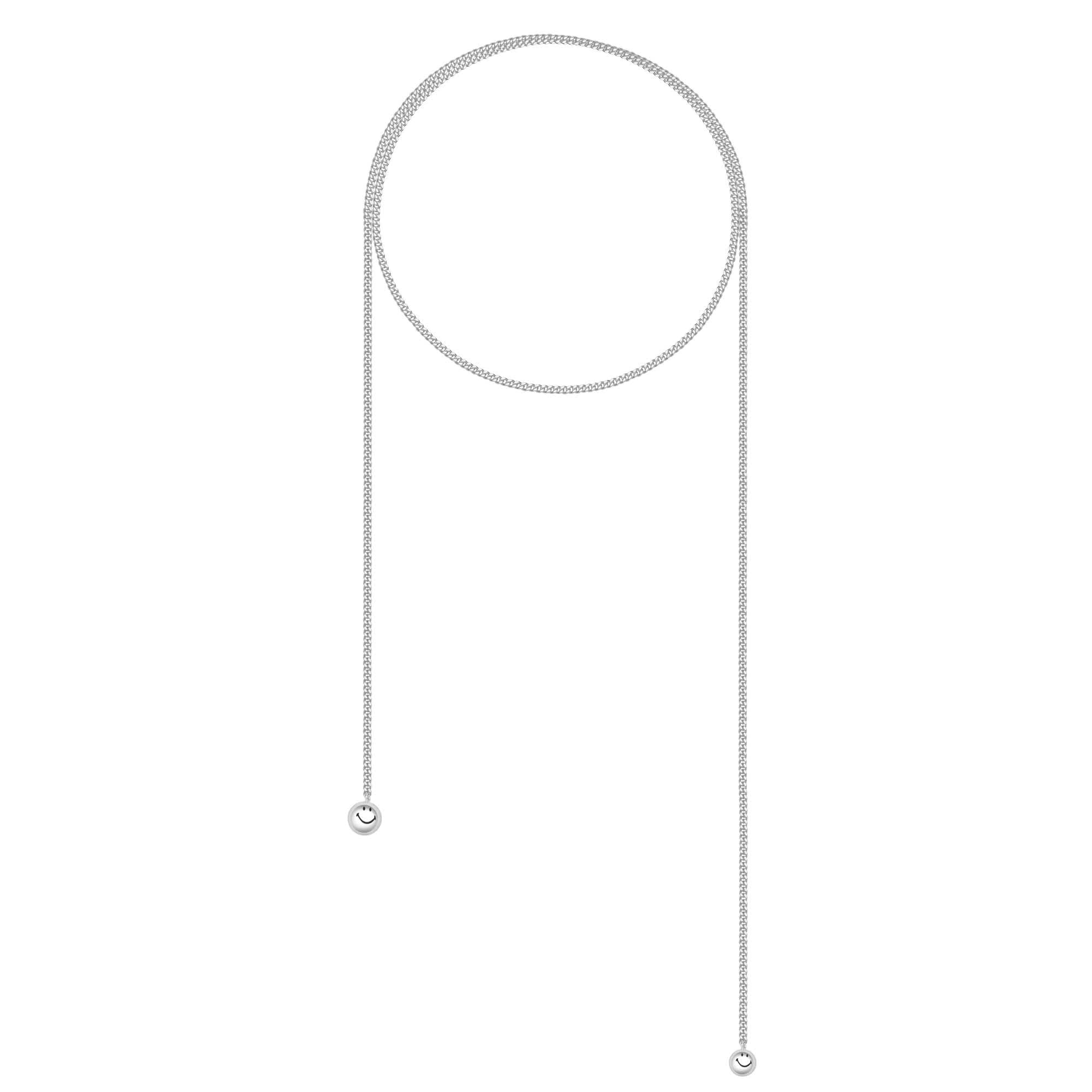 Smiley Silver Long Chain Necklace