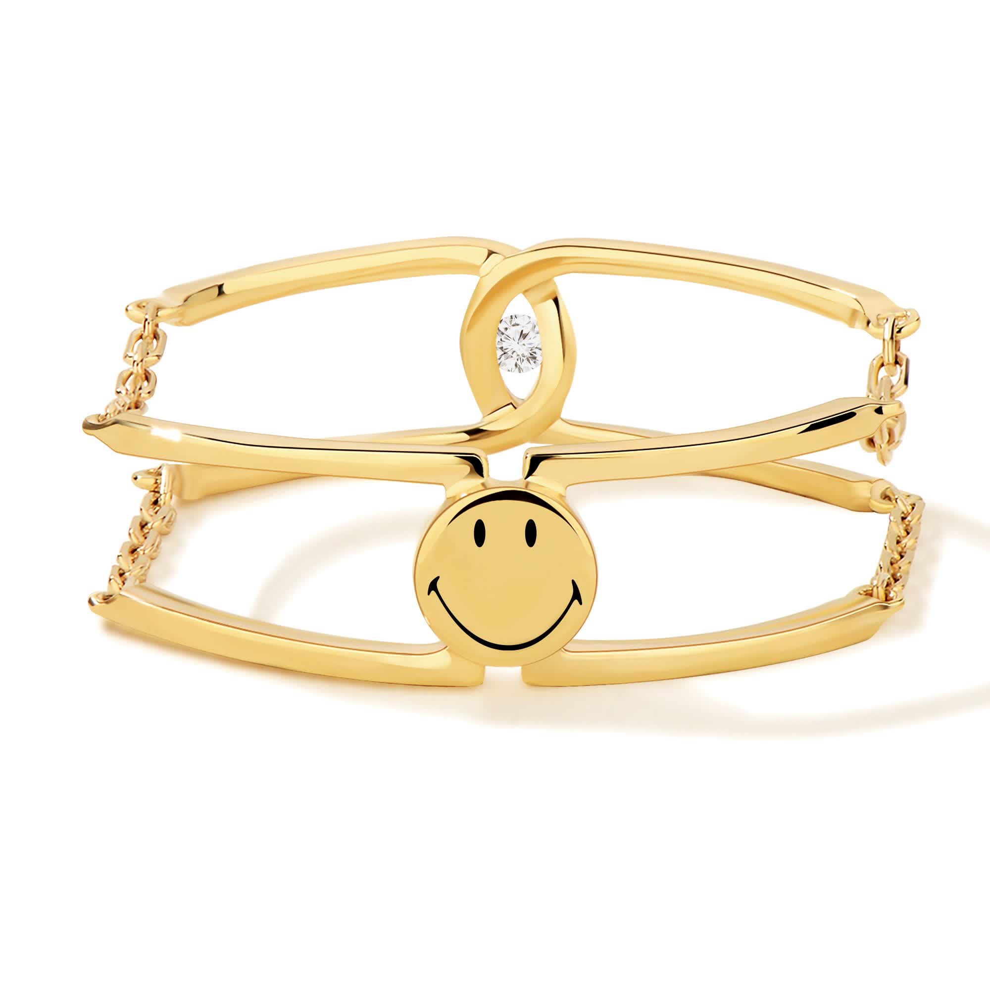 Smiley 18K Double-sided Chain Linked Ring