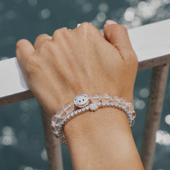Smiley Silver White Crystal Beaded Bracelet