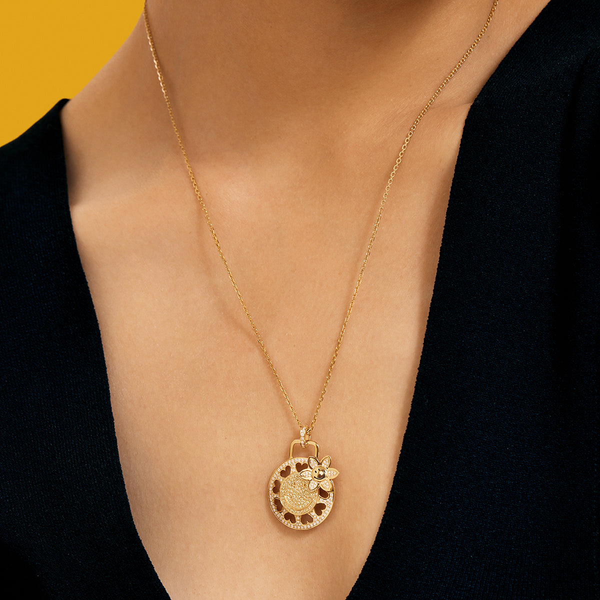 KKLUExSMILEY®Smiley-18K Sunflower Diamond Gold Necklace