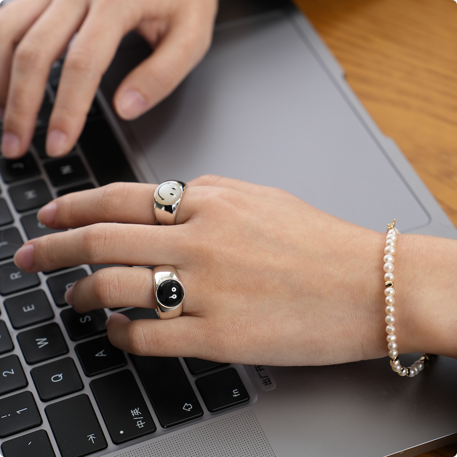 Smiley x Ryuji Silver Double-Faces Ring