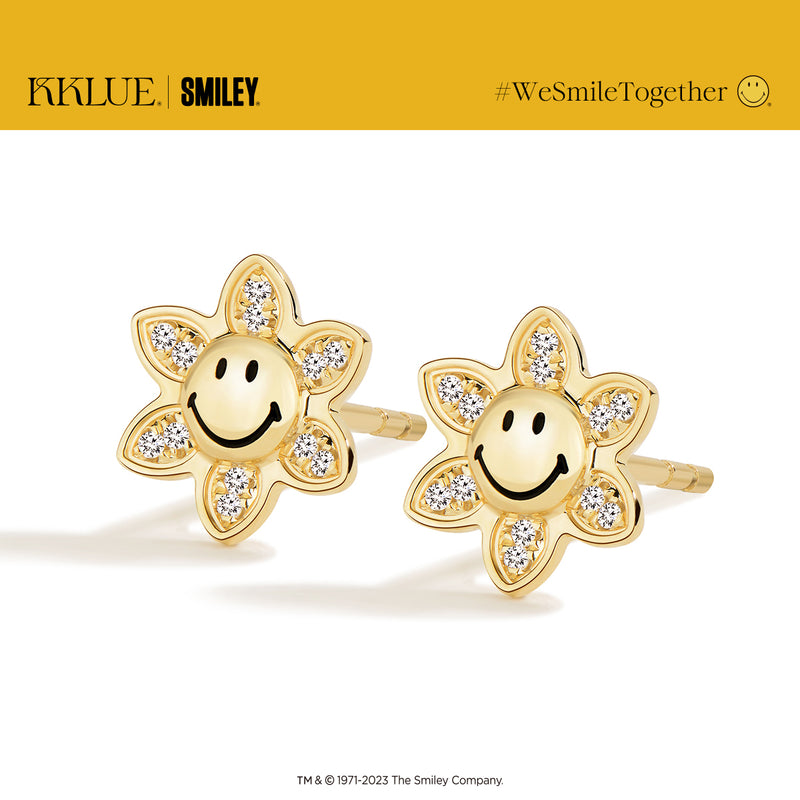 KKLUExSMILEY® Smiley Sunflower Diamond Gold Earrings