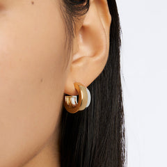 Essential Silver Dual-Tone Half-Hoop Stud Earring
