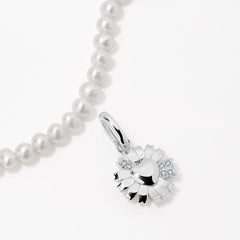 Daisy Heart Silver Pendant Freshwater Pearl Necklace