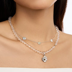 Daisy Heart Silver Pendant Crystal Necklace