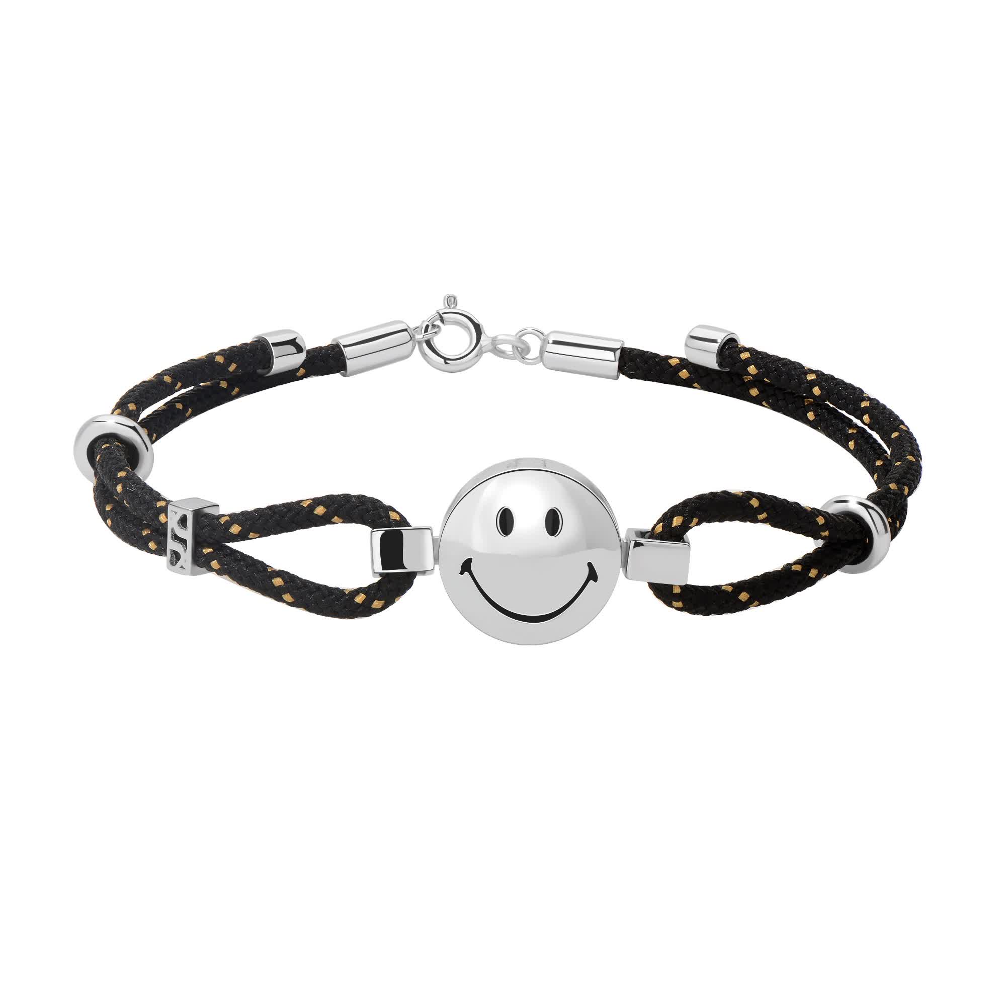 Smiley Silver Double-Faces Rope Bracelet