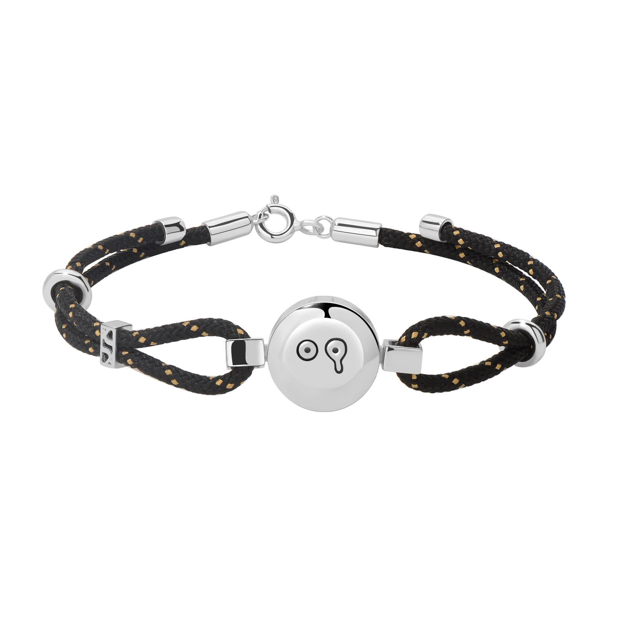 Smiley Silver Double-Faces Rope Bracelet