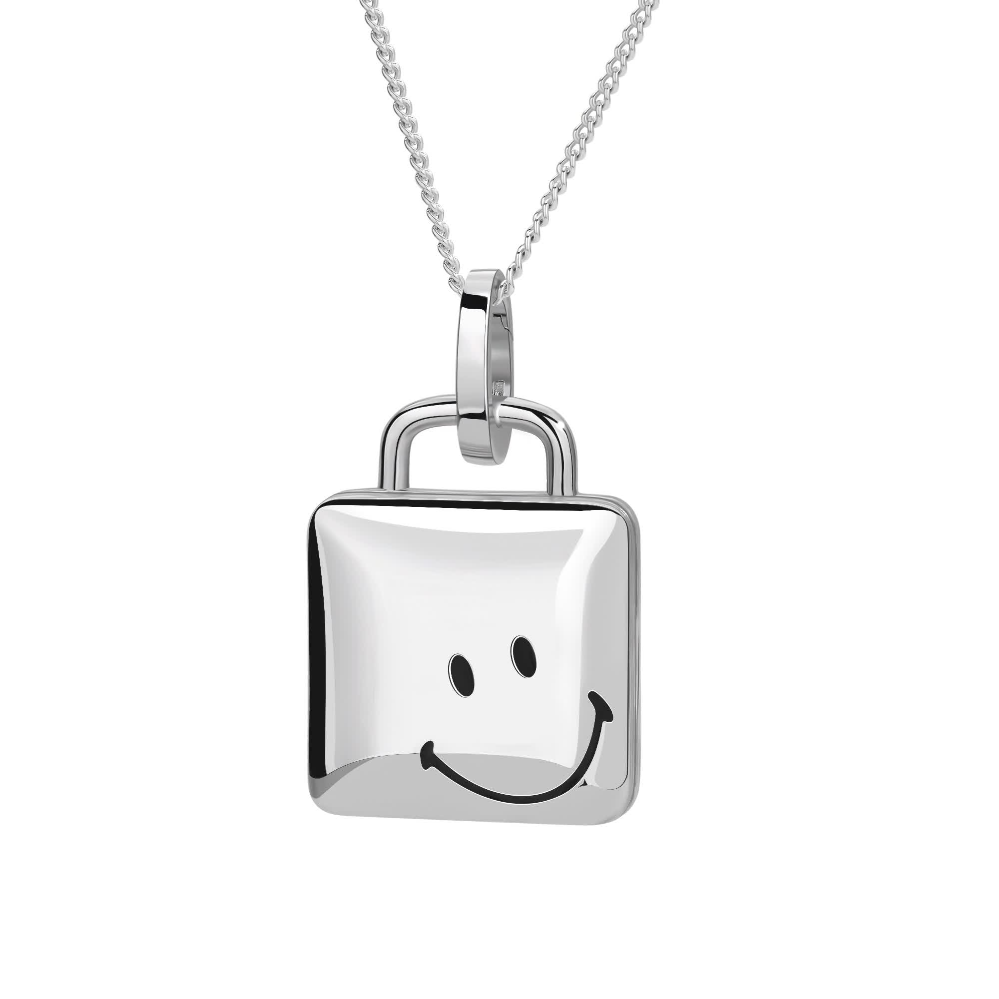 Smiley Silver Cushion Pendant Necklace