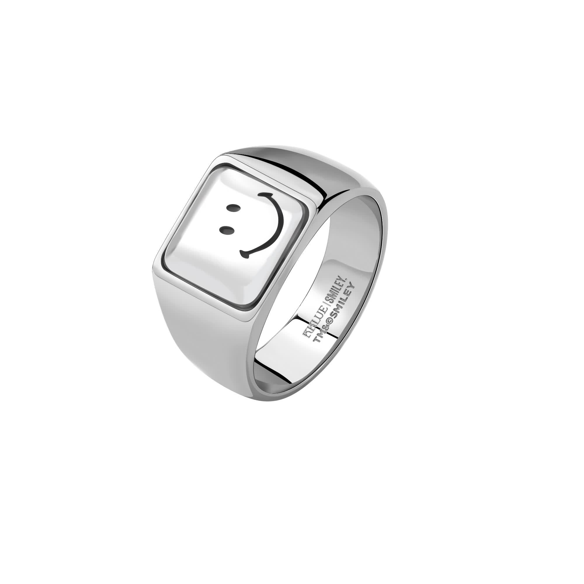 Smiley Silver Cushion Ring